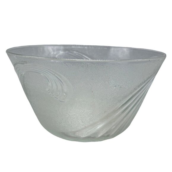 Vintage Clear Glass Punch Bowl serving Swirl Wave Pattern rough smooth 11" READ - Picture 1 of 7